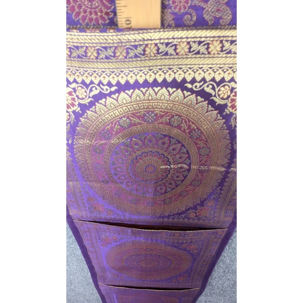Handmade Purple Gold Brocade Hanging Wall Organizer 3 Pocket Mail Holder Boho
